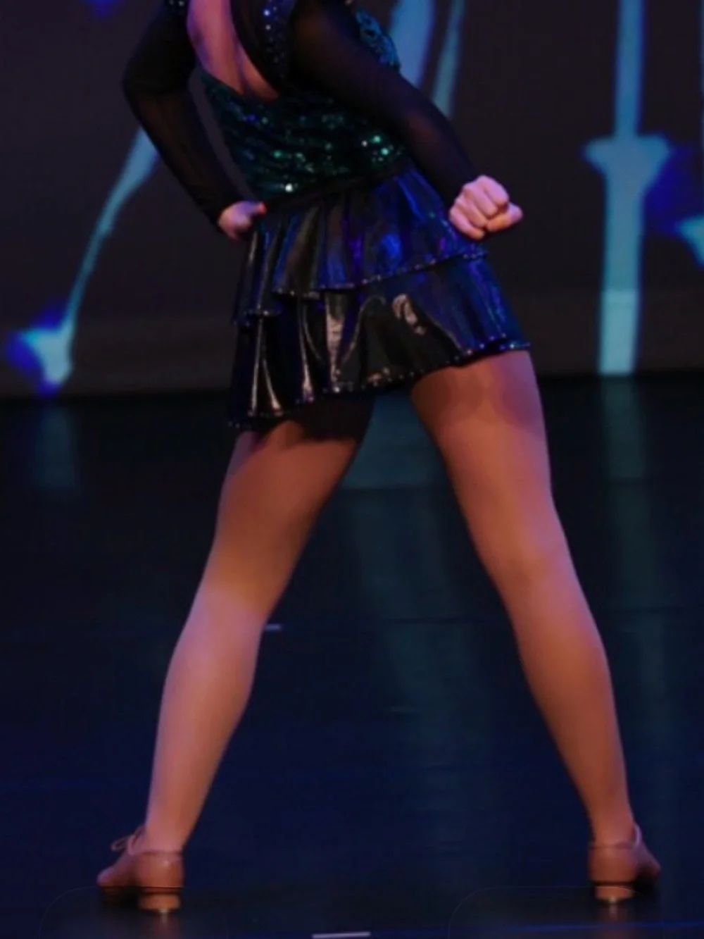 NWT revolution dancewear tap/jazz Black & Teal Sequin costume